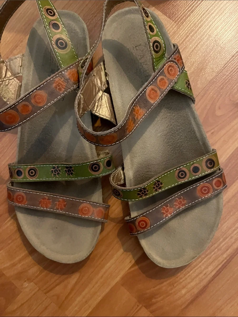 L'Artiste by Spring Step Amaryllis sandals featuring green and orange  Size 38